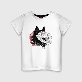 Детская футболка хлопок с принтом Fashionable avant garde wolf в Тюмени, 100% хлопок | круглый вырез горловины, полуприлегающий силуэт, длина до линии бедер | bones | fangs | fashion | flowers | hype | jaw | skull | teeth | vanguard | wolf | авангард | волк | зубы | клыки | мода | пасть | хайп | цветы | череп