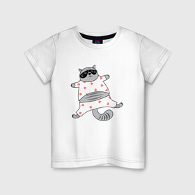 Детская футболка хлопок с принтом кот в пижаме в Тюмени, 100% хлопок | круглый вырез горловины, полуприлегающий силуэт, длина до линии бедер | cat | love cat | котик | кото пижама | котэ | ночь | пижама | сердечки | сон