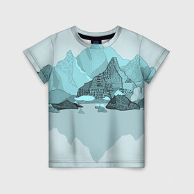 Детская футболка 3D с принтом Голубой горный пейзаж с темно-серыми тенями в Тюмени, 100% гипоаллергенный полиэфир | прямой крой, круглый вырез горловины, длина до линии бедер, чуть спущенное плечо, ткань немного тянется | Тематика изображения на принте: голубые горы | горный | горный массив | горный пейзаж | горы | горы в снегу | для сноуборда | для туристов | заснеженные горы | зимние горы | зимний | лыжный | снежные горы | сноуборд
