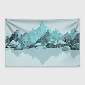Флаг-баннер с принтом Голубой горный пейзаж с темно-серыми тенями в Тюмени, 100% полиэстер | размер 67 х 109 см, плотность ткани — 95 г/м2; по краям флага есть четыре люверса для крепления | голубые горы | горный | горный массив | горный пейзаж | горы | горы в снегу | для сноуборда | для туристов | заснеженные горы | зимние горы | зимний | лыжный | снежные горы | сноуборд