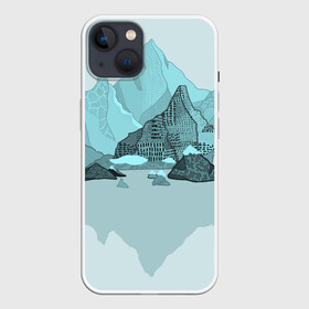 Чехол для iPhone 13 с принтом Голубой горный пейзаж с темно-серыми тенями в Тюмени,  |  | голубые горы | горный | горный массив | горный пейзаж | горы | горы в снегу | для сноуборда | для туристов | заснеженные горы | зимние горы | зимний | лыжный | снежные горы | сноуборд