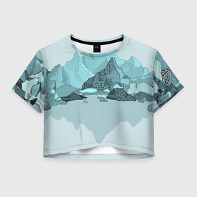 Женская футболка Crop-top 3D с принтом Голубой горный пейзаж с темно-серыми тенями в Тюмени, 100% полиэстер | круглая горловина, длина футболки до линии талии, рукава с отворотами | голубые горы | горный | горный массив | горный пейзаж | горы | горы в снегу | для сноуборда | для туристов | заснеженные горы | зимние горы | зимний | лыжный | снежные горы | сноуборд