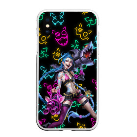 Чехол для iPhone XS Max матовый с принтом JINX ARCANE NEON MEOW LOL в Тюмени, Силикон | Область печати: задняя сторона чехла, без боковых панелей | akali | arcane | fan | fan art | hero | jinx | kda | kda mas | league of legends | lol | meow | moba | neon | netflix | акали | аркейн | герой | джинкс | кда | лига легенд | лол | моба | неон | нетфликс | сериал