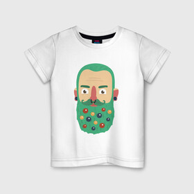 Детская футболка хлопок с принтом Зеленая борода в Тюмени, 100% хлопок | круглый вырез горловины, полуприлегающий силуэт, длина до линии бедер | борода | борода елка | дед мороз | дровосек | ёлка | игрушки | новый 2022 | снег | стильная елка | хипстер | шары