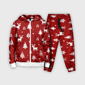 Детский костюм 3D с принтом Новогодние олени и елки на красном фоне в Тюмени,  |  | 2021 | 2022 | christmas | merry | merry christmas | new year | snow | sweater | ugly christmas | winter | зима | новогодний | новогодняя | новый год | рождественский | рождественский свитер | рождество | свитер | снег