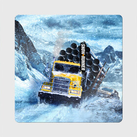 Магнит виниловый Квадрат с принтом SnowRunner грузовик в Тюмени, полимерный материал с магнитным слоем | размер 9*9 см, закругленные углы | auto | car | mudrunner | snow runner | snowrunner | авто | бездорожье | внедорожник | вождение | грузовик | дальнобойщики | машина | симулятор | снег | тягач | фура