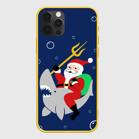 Чехол для iPhone 12 Pro с принтом САНТА КЛАУС НА АКУЛЕ | SANTA в Тюмени, силикон | область печати: задняя сторона чехла, без боковых панелей | 2020 | 2021 | 2022 | christmas | merry | santa | акула | дед мороз | нг | новогодний | новый год | рождество | санта клаус | свитер | узоры