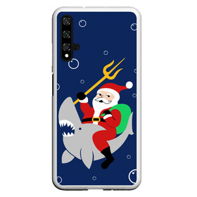 Чехол для Honor 20 с принтом САНТА КЛАУС НА АКУЛЕ | SANTA в Тюмени, Силикон | Область печати: задняя сторона чехла, без боковых панелей | 2020 | 2021 | 2022 | christmas | merry | santa | акула | дед мороз | нг | новогодний | новый год | рождество | санта клаус | свитер | узоры