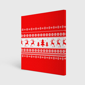 Холст квадратный с принтом КРАСНО-БЕЛЫЙ СВИТЕР С ОЛЕНЯМИ в Тюмени, 100% ПВХ |  | 2020 | 2021 | 2022 | christmas | merry | белый | красный | леденец | нг | новогодний | новый год | олени | рождество | свитер | узоры