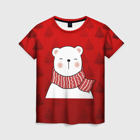 Женская футболка 3D с принтом МЕДВЕЖОНОК УМКА БЕЛЫЙ МИШКА в Тюмени, 100% полиэфир ( синтетическое хлопкоподобное полотно) | прямой крой, круглый вырез горловины, длина до линии бедер | 2021 | new year | деда мороза | друг | ёлка | ёлочка | к нам приходит | как у всех | клауса | костюм | красный | медведь | медвежонок | новогодний | новый год | праздник | рекомендации | рождество | санты | узор