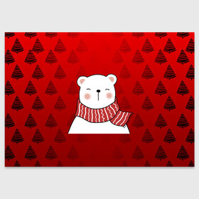 Поздравительная открытка с принтом МЕДВЕЖОНОК УМКА БЕЛЫЙ МИШКА в Тюмени, 100% бумага | плотность бумаги 280 г/м2, матовая, на обратной стороне линовка и место для марки
 | 2021 | new year | деда мороза | друг | ёлка | ёлочка | к нам приходит | как у всех | клауса | костюм | красный | медведь | медвежонок | новогодний | новый год | праздник | рекомендации | рождество | санты | узор