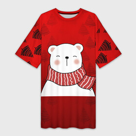 Платье-футболка 3D с принтом МЕДВЕЖОНОК УМКА  БЕЛЫЙ МИШКА в Тюмени,  |  | 2021 | new year | деда мороза | друг | ёлка | ёлочка | к нам приходит | как у всех | клауса | костюм | красный | медведь | медвежонок | новогодний | новый год | праздник | рекомендации | рождество | санты | узор