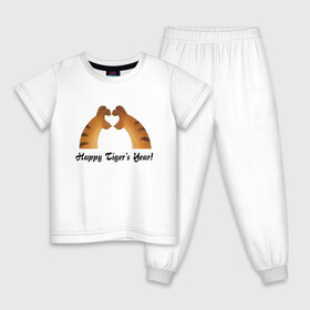 Детская пижама хлопок с принтом Happy Tigers Year! в Тюмени, 100% хлопок |  брюки и футболка прямого кроя, без карманов, на брюках мягкая резинка на поясе и по низу штанин
 | holiday | new year | paws | tiger | лапы | новый год | праздник | тигр