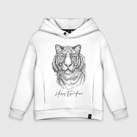 Детское худи Oversize хлопок с принтом Happy Tiger Year! в Тюмени, френч-терри — 70% хлопок, 30% полиэстер. Мягкий теплый начес внутри —100% хлопок | боковые карманы, эластичные манжеты и нижняя кромка, капюшон на магнитной кнопке | ears | eyes | holiday | muzzle | new year | skin | tiger | view | глаза | новый год | праздник | тигр | уши