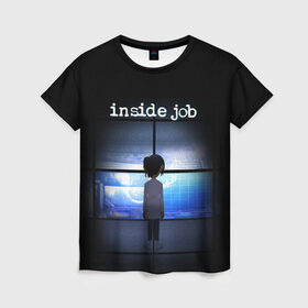 Женская футболка 3D с принтом Корпорация Заговор в Тюмени, 100% полиэфир ( синтетическое хлопкоподобное полотно) | прямой крой, круглый вырез горловины, длина до линии бедер | корпорация | надпись | персонаж | свет | экраны