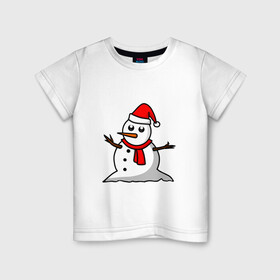 Детская футболка хлопок с принтом Двухсторонний снеговик в Тюмени, 100% хлопок | круглый вырез горловины, полуприлегающий силуэт, длина до линии бедер | snowman | большой снеговик | снеговик новогодний | снеговик с морковкой | снеговик с руками палками | снеговик с угольками глазками | снеговик спиной | снежная баба | снежный человек