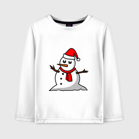 Детский лонгслив хлопок с принтом Двухсторонний снеговик в Тюмени, 100% хлопок | круглый вырез горловины, полуприлегающий силуэт, длина до линии бедер | Тематика изображения на принте: snowman | большой снеговик | снеговик новогодний | снеговик с морковкой | снеговик с руками палками | снеговик с угольками глазками | снеговик спиной | снежная баба | снежный человек
