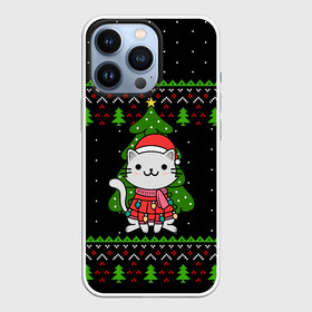 Чехол для iPhone 13 Pro с принтом КОТЁНОК И ЁЛОЧКА | НОВОГОДНЯЯ в Тюмени,  |  | 2020 | 2021 | 2022 | cat | cats | christmas | merry | гирлянды | кот | леденец | мяу | нг | новогодний | новый год | олени | рождество | свитер | узоры