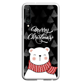 Чехол для Honor P30 с принтом MERRY CHRISTMAS BEARS в Тюмени, Силикон | Область печати: задняя сторона чехла, без боковых панелей | 2021 | 2022 | new year | деда мороза | зима | к нам приходит | как у всех | костюм | медвежонок | мишка | новогодний | новый год | праздник | рекомендации | рождество | снег | снежинки | снежок | узор | хочу