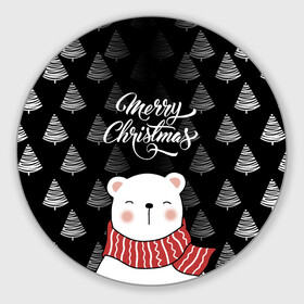 Круглый коврик для мышки с принтом MERRY CHRISTMAS BEARS в Тюмени, резина и полиэстер | круглая форма, изображение наносится на всю лицевую часть | Тематика изображения на принте: 2021 | 2022 | new year | деда мороза | зима | к нам приходит | как у всех | костюм | медвежонок | мишка | новогодний | новый год | праздник | рекомендации | рождество | снег | снежинки | снежок | узор | хочу