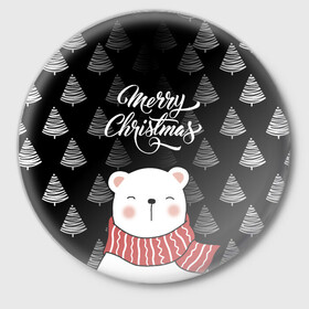 Значок с принтом MERRY CHRISTMAS BEARS в Тюмени,  металл | круглая форма, металлическая застежка в виде булавки | 2021 | 2022 | new year | деда мороза | зима | к нам приходит | как у всех | костюм | медвежонок | мишка | новогодний | новый год | праздник | рекомендации | рождество | снег | снежинки | снежок | узор | хочу