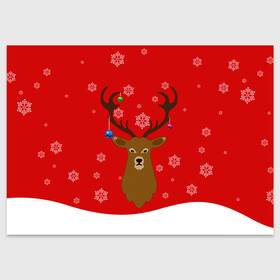 Поздравительная открытка с принтом Новогодний олень New Years Deer в Тюмени, 100% бумага | плотность бумаги 280 г/м2, матовая, на обратной стороне линовка и место для марки
 | 2021 | 2022 | happy new year | happy new year 2022 | новый год | олень | снег | снежинки | снежный олень | сугроб