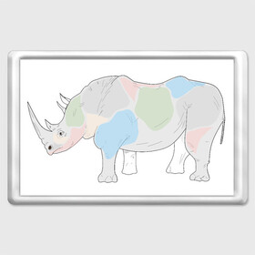 Магнит 45*70 с принтом Волшебный носорог в Тюмени, Пластик | Размер: 78*52 мм; Размер печати: 70*45 | африка | волшебство | животное | животные | звери | зверь | мило | милота | носорог | пятна | пятнистый | разноцветный | сказка | экзотика