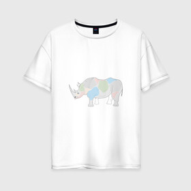 Женская футболка хлопок Oversize с принтом Волшебный носорог в Тюмени, 100% хлопок | свободный крой, круглый ворот, спущенный рукав, длина до линии бедер
 | африка | волшебство | животное | животные | звери | зверь | мило | милота | носорог | пятна | пятнистый | разноцветный | сказка | экзотика