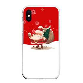 Чехол для iPhone XS Max матовый с принтом Новогодний санта New Years Santa в Тюмени, Силикон | Область печати: задняя сторона чехла, без боковых панелей | 2021 | 2022 | happy new year | happy new year 2022 | santa | дед мороз | новый год | подарки | санта | снег | снегопад | снежинки | сугроб