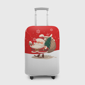 Чехол для чемодана 3D с принтом Новогодний санта New Years Santa в Тюмени, 86% полиэфир, 14% спандекс | двустороннее нанесение принта, прорези для ручек и колес | 2021 | 2022 | happy new year | happy new year 2022 | santa | дед мороз | новый год | подарки | санта | снег | снегопад | снежинки | сугроб