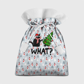 Подарочный 3D мешок с принтом WHAT CAT | CHRISTMAS в Тюмени, 100% полиэстер | Размер: 29*39 см | 2020 | 2021 | 2022 | cat | cats | christmas | merry | what | ват | кот | леденец | мяу | нг | новогодний | новый год | олени | рождество | свитер | узоры