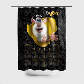Штора 3D для ванной с принтом А вот и Буба в Тюмени, 100% полиэстер | плотность материала — 100 г/м2. Стандартный размер — 146 см х 180 см. По верхнему краю — пластиковые люверсы для креплений. В комплекте 10 пластиковых колец | anime | booba | brownie | calendar | cartoon  series | childrens | guga | inquisitive | lula | mysterious character | ripped p | spike | аниме | буба | гуга | детский | домовой | загадочный персонаж | календарь | лула | любозн