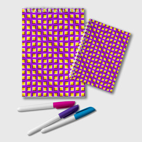Блокнот с принтом Фиолетовый Фон с Желтыми Квадратами (Иллюзия Движения) в Тюмени, 100% бумага | 48 листов, плотность листов — 60 г/м2, плотность картонной обложки — 250 г/м2. Листы скреплены удобной пружинной спиралью. Цвет линий — светло-серый
 | абстракция | аум | галлюцинация | зазеркалье | игра ума | иллюзии | индиго | майя | мантра | медитация | мираж | неон | нирвана | обман зрения | ом | оптические иллюзии | просветление | психоделика