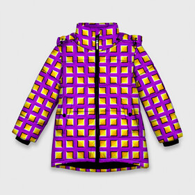 Зимняя куртка для девочек 3D с принтом Фиолетовый Фон с Желтыми Квадратами (Иллюзия Движения) в Тюмени, ткань верха — 100% полиэстер; подклад — 100% полиэстер, утеплитель — 100% полиэстер. | длина ниже бедра, удлиненная спинка, воротник стойка и отстегивающийся капюшон. Есть боковые карманы с листочкой на кнопках, утяжки по низу изделия и внутренний карман на молнии. 

Предусмотрены светоотражающий принт на спинке, радужный светоотражающий элемент на пуллере молнии и на резинке для утяжки. | абстракция | аум | галлюцинация | зазеркалье | игра ума | иллюзии | индиго | майя | мантра | медитация | мираж | неон | нирвана | обман зрения | ом | оптические иллюзии | просветление | психоделика