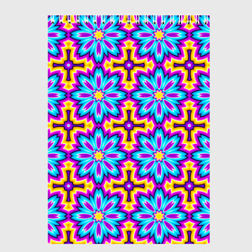 Скетчбук с принтом Синие цветы на желтом фоне (иллюзия расширения) в Тюмени, 100% бумага
 | 48 листов, плотность листов — 100 г/м2, плотность картонной обложки — 250 г/м2. Листы скреплены сверху удобной пружинной спиралью | абстракция | аум | галлюцинация | зазеркалье | игра ума | иллюзии | индиго | майя | мантра | медитация | мираж | неон | нирвана | обман зрения | ом | оптические иллюзии | просветление | психоделика
