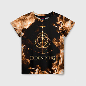 Детская футболка 3D с принтом Elden Ring Logo в Тюмени, 100% гипоаллергенный полиэфир | прямой крой, круглый вырез горловины, длина до линии бедер, чуть спущенное плечо, ткань немного тянется | Тематика изображения на принте: elden ring | игра элден ринг | кольцо элдена | элден | элден ринг
