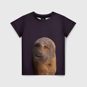 Детская футболка 3D с принтом Уставший картофель в Тюмени, 100% гипоаллергенный полиэфир | прямой крой, круглый вырез горловины, длина до линии бедер, чуть спущенное плечо, ткань немного тянется | картофель | картошка | рожица | улыбка | усталость