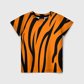 Детская футболка 3D с принтом Текстура тигра/tiger в Тюмени, 100% гипоаллергенный полиэфир | прямой крой, круглый вырез горловины, длина до линии бедер, чуть спущенное плечо, ткань немного тянется | Тематика изображения на принте: tiger | кошка | оранжевый черный | символ 22 года | текстура | тигр
