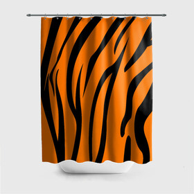 Штора 3D для ванной с принтом Текстура тигра/tiger в Тюмени, 100% полиэстер | плотность материала — 100 г/м2. Стандартный размер — 146 см х 180 см. По верхнему краю — пластиковые люверсы для креплений. В комплекте 10 пластиковых колец | tiger | кошка | оранжевый черный | символ 22 года | текстура | тигр