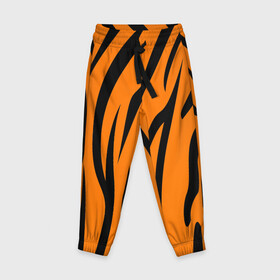 Детские брюки 3D с принтом Текстура тигра/tiger в Тюмени, 100% полиэстер | манжеты по низу, эластичный пояс регулируется шнурком, по бокам два кармана без застежек, внутренняя часть кармана из мелкой сетки | tiger | кошка | оранжевый черный | символ 22 года | текстура | тигр