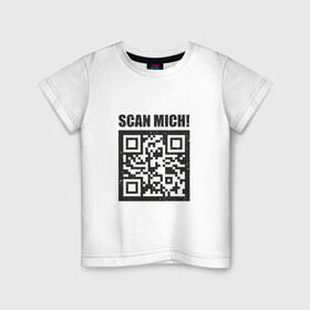 Детская футболка хлопок с принтом Scan Mich в Тюмени, 100% хлопок | круглый вырез горловины, полуприлегающий силуэт, длина до линии бедер | coronavirus | covid | covid19 | qr code | qr код | sputnik | вакцина | вакцинация | вирус | здоровье | изоляция | иммунитет | карантин | ковид | код | корона | коронавирус | маркировка | маска | матрица | п | пандемия