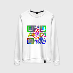 Женский свитшот хлопок с принтом Color QR в Тюмени, 100% хлопок | прямой крой, круглый вырез, на манжетах и по низу широкая трикотажная резинка  | coronavirus | covid | covid19 | qr code | qr код | sputnik | вакцина | вакцинация | вирус | здоровье | изоляция | иммунитет | карантин | ковид | код | корона | коронавирус | маркировка | маска | матрица | п | пандемия