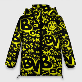 Женская зимняя куртка Oversize с принтом BVB 09   BORUSSIA (Боруссия Дортмунд) в Тюмени, верх — 100% полиэстер; подкладка — 100% полиэстер; утеплитель — 100% полиэстер | длина ниже бедра, силуэт Оверсайз. Есть воротник-стойка, отстегивающийся капюшон и ветрозащитная планка. 

Боковые карманы с листочкой на кнопках и внутренний карман на молнии | borrusse | borussia | borussia dortmund | bvb | боруссия | боруссия дортмунд | бундеслига | лига чемпионов | футбол | футбольная