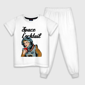 Детская пижама хлопок с принтом Космический коктейль в Тюмени, 100% хлопок |  брюки и футболка прямого кроя, без карманов, на брюках мягкая резинка на поясе и по низу штанин
 | Тематика изображения на принте: astronaut | beauty | cocktail | eyes | face | girl | lips | spacesuit | глаза | губы | девушка | коктейль | космонавт | красавица | лицо | скафандр