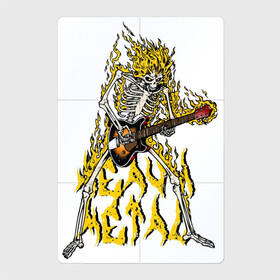 Магнитный плакат 2Х3 с принтом Горящий скелет гитарист в Тюмени, Полимерный материал с магнитным слоем | 6 деталей размером 9*9 см | fire | flame | guitar | guitarist | heavy metal | hype | music | rock | skeleton | гитара | гитарист | музыка | огонь | пламя | рок | скелет | хайп