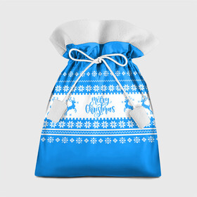 Подарочный 3D мешок с принтом MERRY CHRISTMAS | BLUE в Тюмени, 100% полиэстер | Размер: 29*39 см | 2020 | 2021 | 2022 | christmas | merry | santa | дед мороз | кот | леденец | мяу | нг | новогодний | новый год | олени | рождество | санта клаус | свитер | узоры