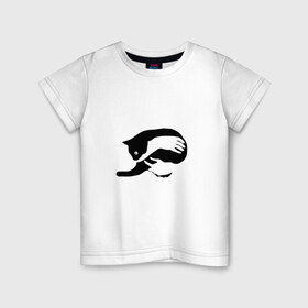 Детская футболка хлопок с принтом Обнимашки кошечка в Тюмени, 100% хлопок | круглый вырез горловины, полуприлегающий силуэт, длина до линии бедер | cat | девушке | животное | кошечка | кошка | обнимашка | подарок
