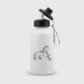 Бутылка спортивная с принтом Разноцветный единорог на светлом в Тюмени, металл | емкость — 500 мл, в комплекте две пластиковые крышки и карабин для крепления | волшебство | единорог | животное | животные | звери | зверь | конь | лошадь | магия | сказка | фауна