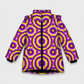 Зимняя куртка для девочек 3D с принтом Желто-Фиолетовые цветы (иллюзия расширения) в Тюмени, ткань верха — 100% полиэстер; подклад — 100% полиэстер, утеплитель — 100% полиэстер. | длина ниже бедра, удлиненная спинка, воротник стойка и отстегивающийся капюшон. Есть боковые карманы с листочкой на кнопках, утяжки по низу изделия и внутренний карман на молнии. 

Предусмотрены светоотражающий принт на спинке, радужный светоотражающий элемент на пуллере молнии и на резинке для утяжки. | абстракция | аум | галлюцинация | зазеркалье | игра ума | иллюзии | индиго | майя | мантра | медитация | мираж | неон | нирвана | обман зрения | ом | оптические иллюзии | просветление | психоделика
