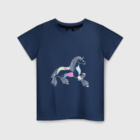 Детская футболка хлопок с принтом Пятнистый единорог на тёмном фоне в Тюмени, 100% хлопок | круглый вырез горловины, полуприлегающий силуэт, длина до линии бедер | волшебно | волшебство | единорог | животное | животные | звери | зверь | конь | лошадь | магия | мило | милота | сказка